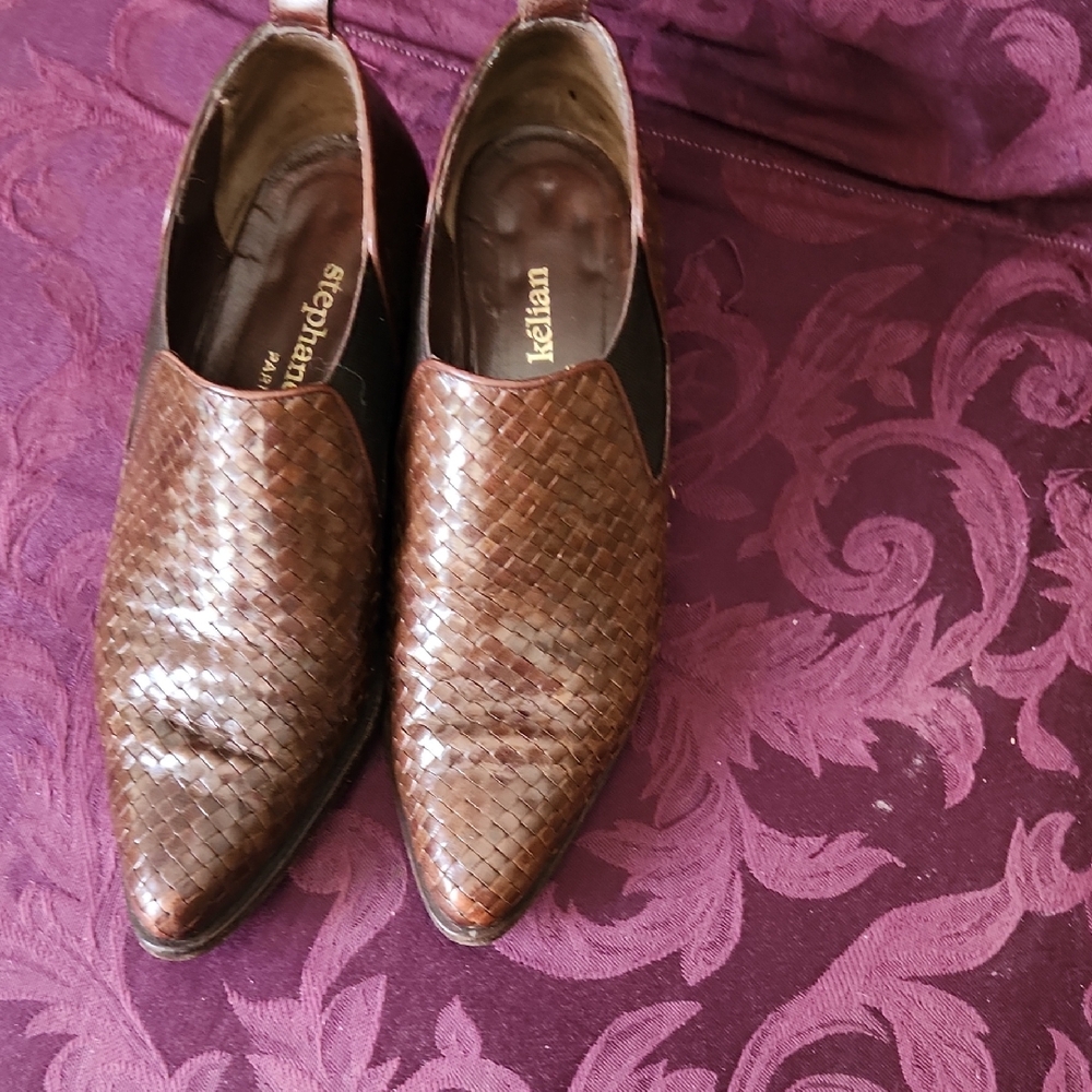 Stephan Kelian Brown Woven Leather shoe boot. Made in France like new new.
